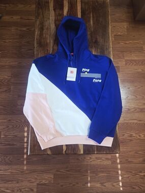 Li-Ning Men's 'Ping Pong' Colorblock Blue, White & Pink Pullover Hoodie